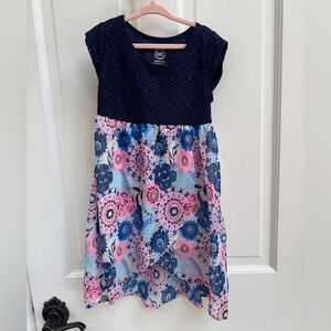 Wonder Nation XS Size 4-5 Girls Navy and Pink Floral High Low Short Sleeve Dress